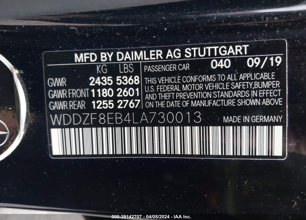 2020 MERCEDES-BENZ E 350 4MATIC VIN: WDDZF8EB4LA730013