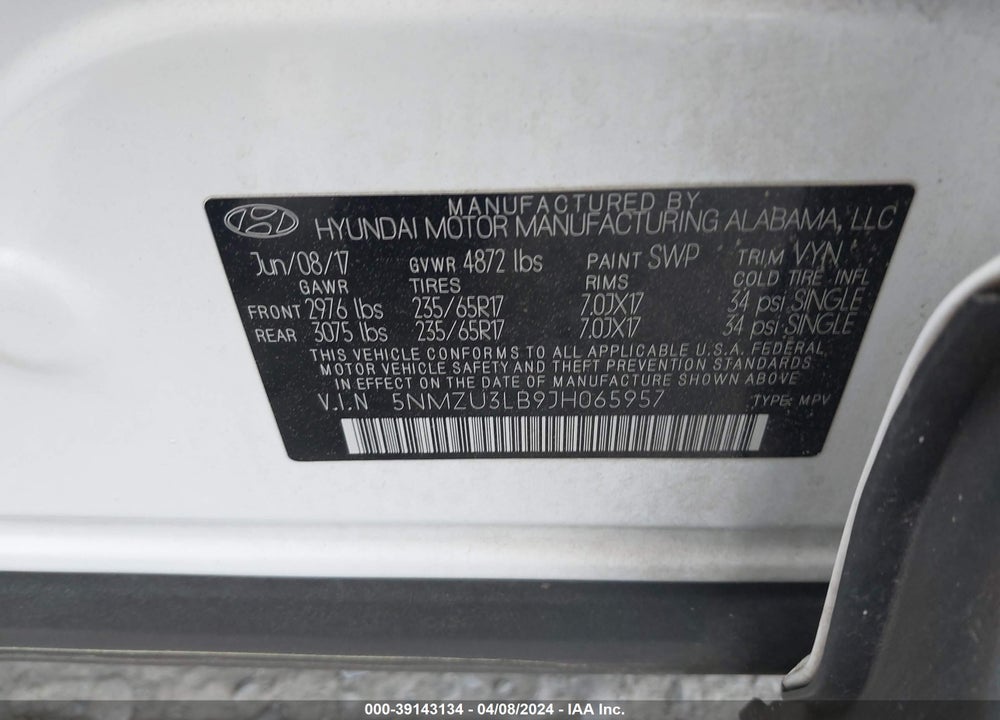2018 HYUNDAI SANTA FE SPORT 2.4L VIN: 5NMZU3LB9JH065957
