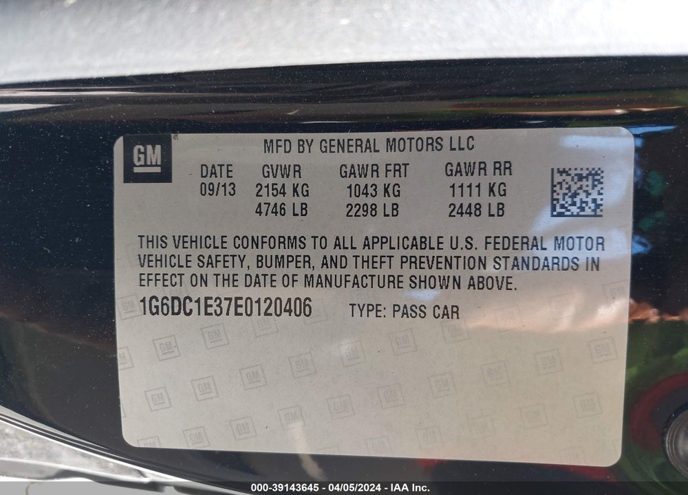 2014 CADILLAC CTS PERFORMANCE VIN: 1G6DC1E37E0120406