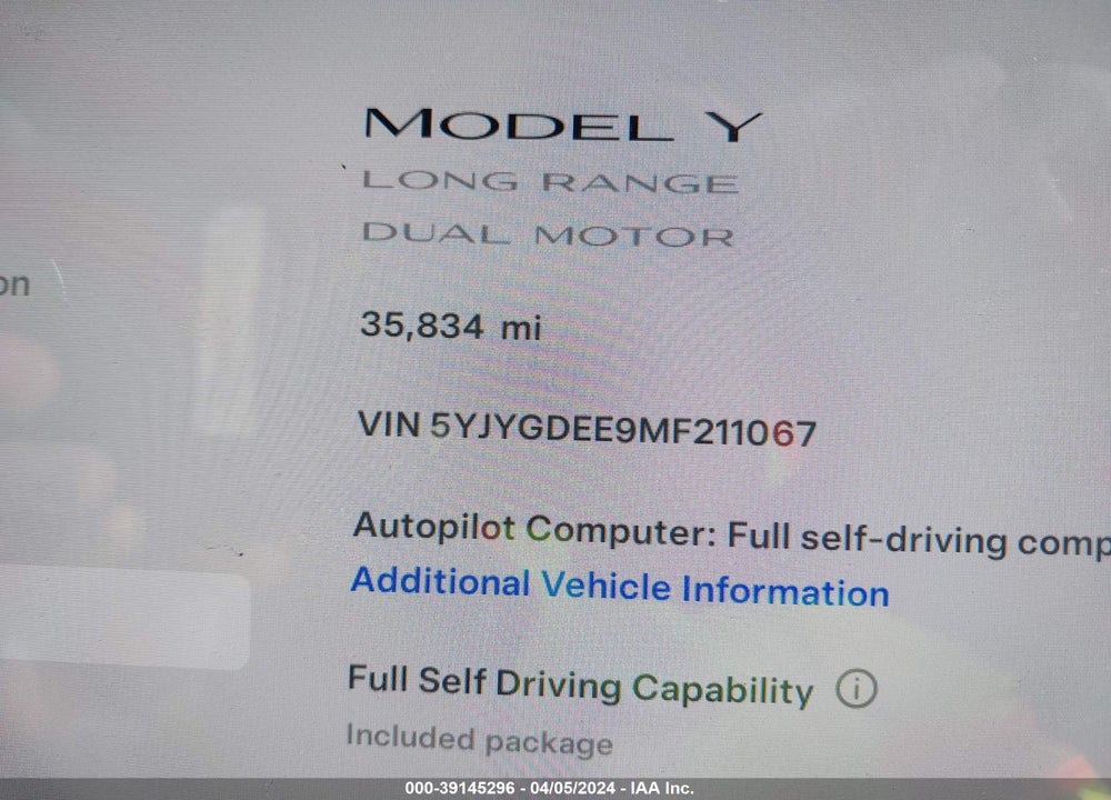 2021 TESLA MODEL Y LONG RANGE DUAL MOTOR ALL-WHEEL DRIVE VIN: 5YJYGDEE9MF211067