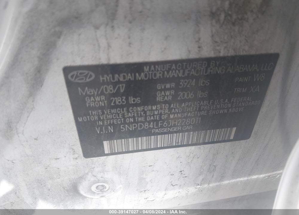 2018 HYUNDAI ELANTRA SEL VIN: 5NPD84LF6JH228011