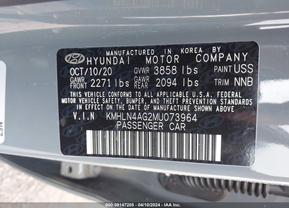 2021 HYUNDAI ELANTRA SEL VIN: KMHLN4AG2MU073964