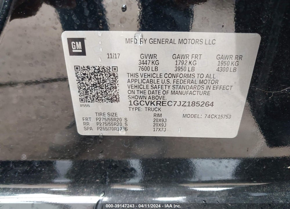 2018 CHEVROLET SILVERADO 1500 1LT VIN: 1GCVKREC7JZ185264