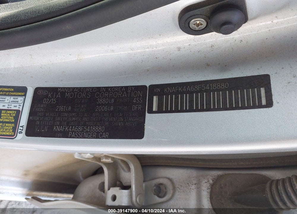2015 KIA FORTE LX VIN: KNAFK4A68F5418880