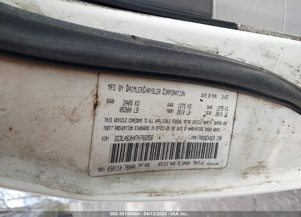 2007 CHRYSLER 300C VIN: 2C3LA63HX7H766956