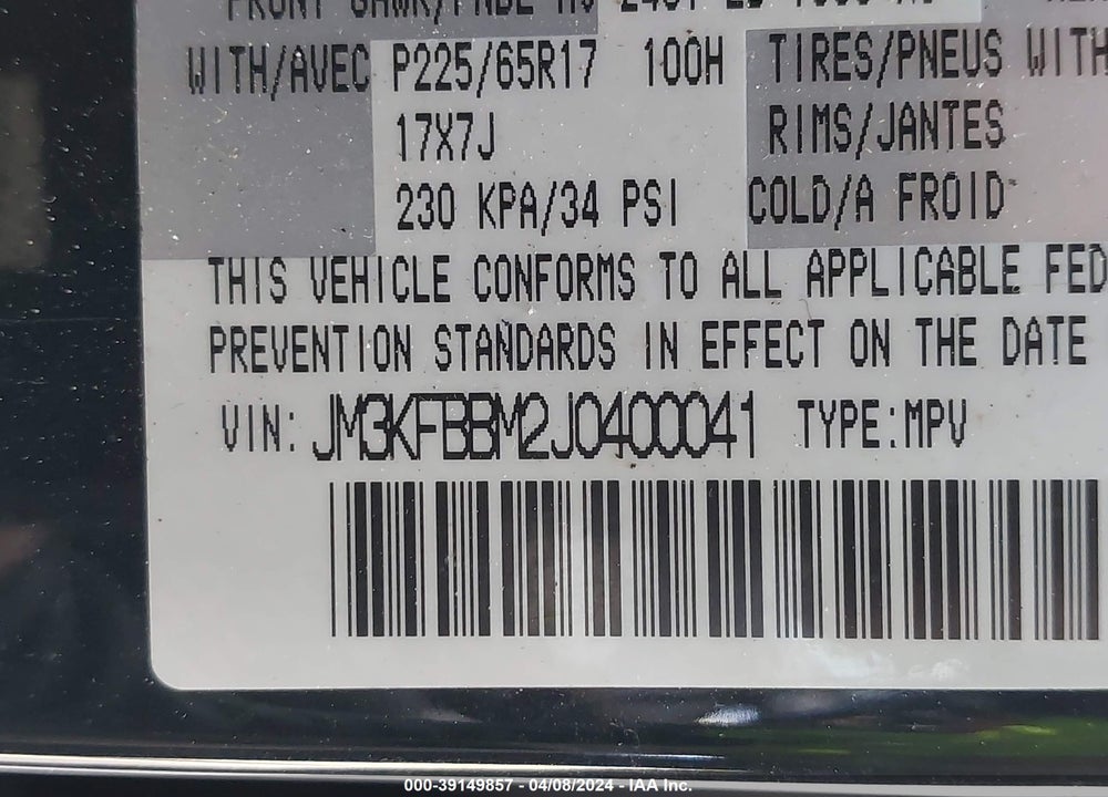 2018 MAZDA CX-5 SPORT VIN: JM3KFBBM2J0400041