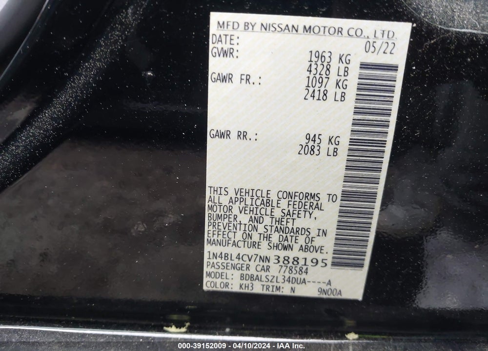 2022 NISSAN ALTIMA VIN: 1N4BL4CV7NN388195