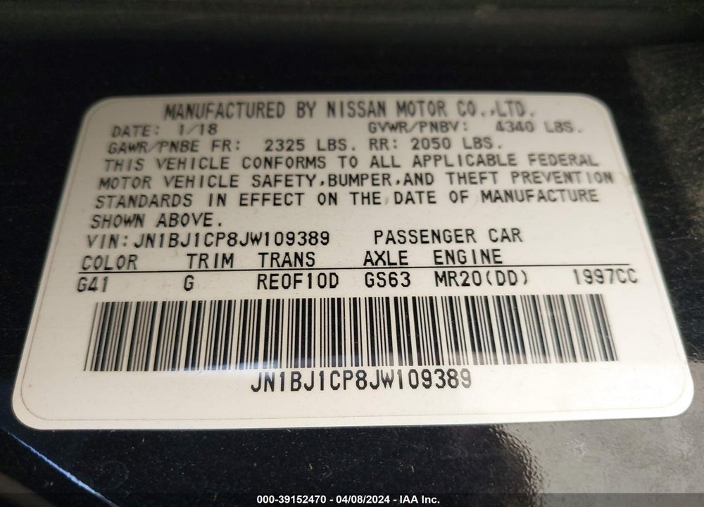 2018 NISSAN ROGUE SPORT SV VIN: JN1BJ1CP8JW109389