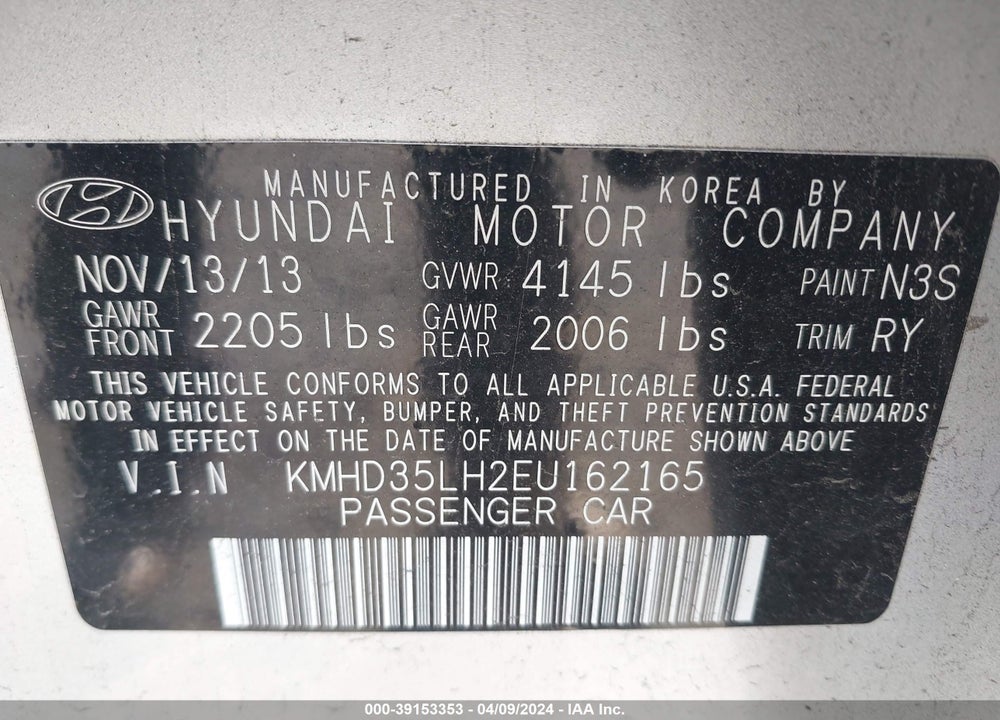 2014 HYUNDAI ELANTRA GT VIN: KMHD35LH2EU162165