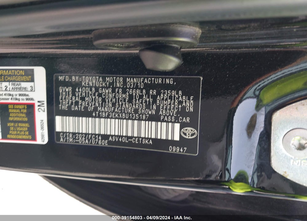 2011 TOYOTA CAMRY SE VIN: 4T1BF3EKXBU135187