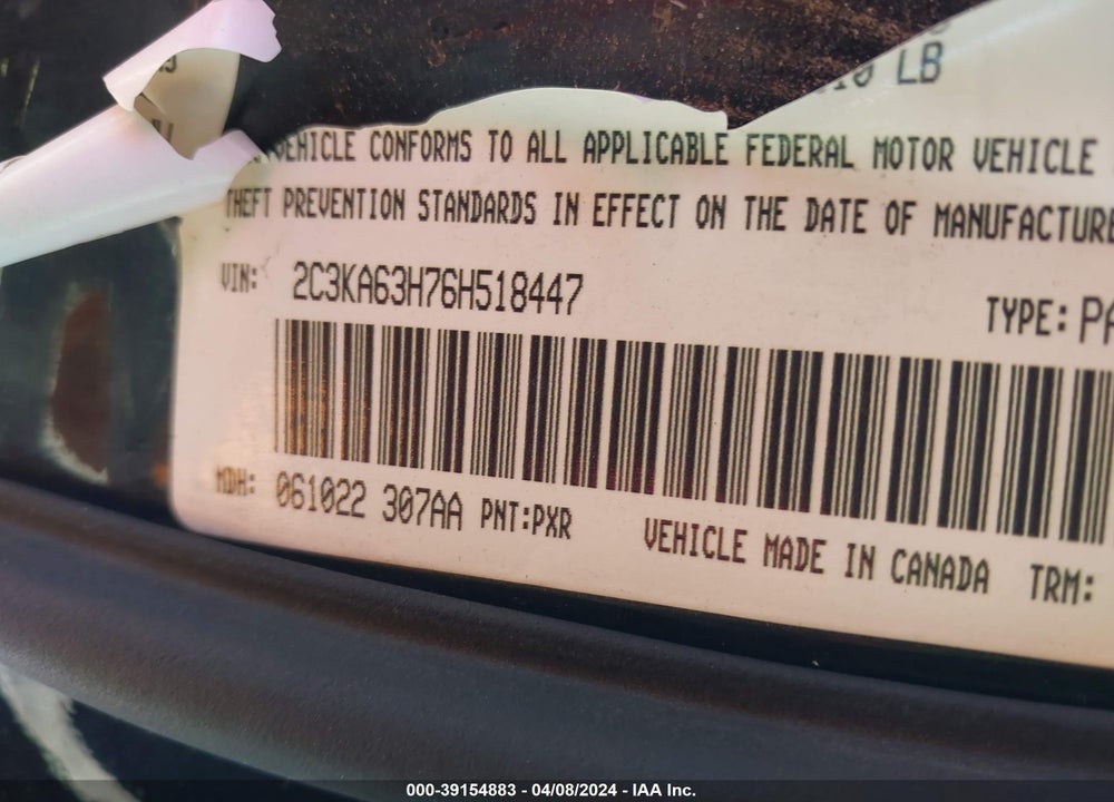 2006 CHRYSLER 300C VIN: 2C3KA63H76H518447