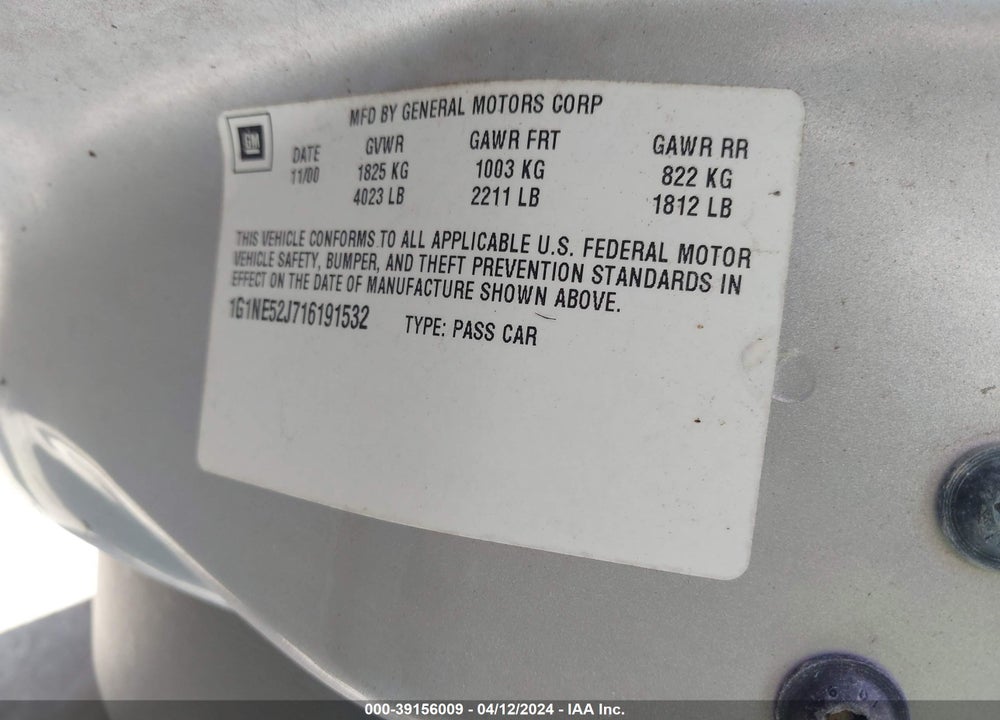 2001 CHEVROLET MALIBU LS VIN: 1G1NE52J716191532