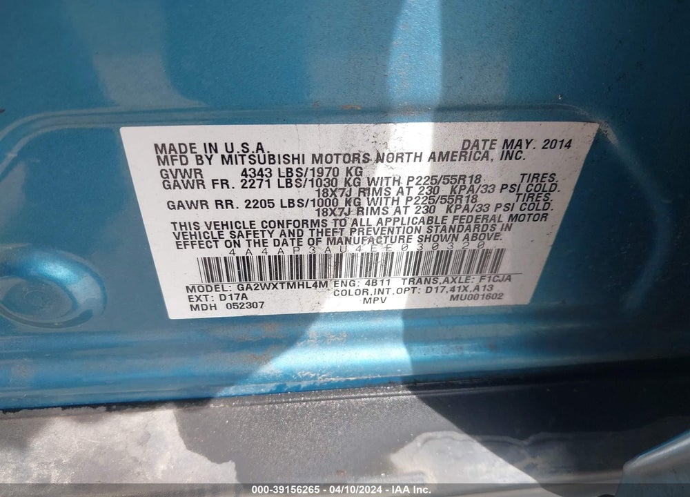 2014 MITSUBISHI OUTLANDER SPORT ES VIN: 4A4AP3AU4EE030320