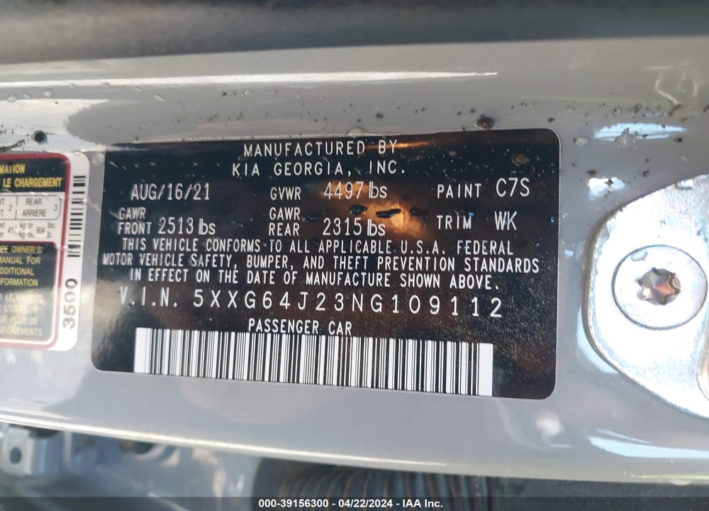 2022 KIA K5 GT LINE VIN: 5XXG64J23NG109112