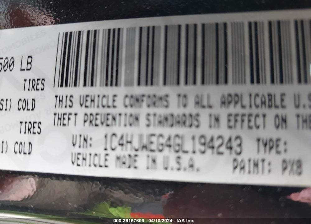 2016 JEEP WRANGLER UNLIMITED BACKCOUNTRY VIN: 1C4HJWEG4GL194243