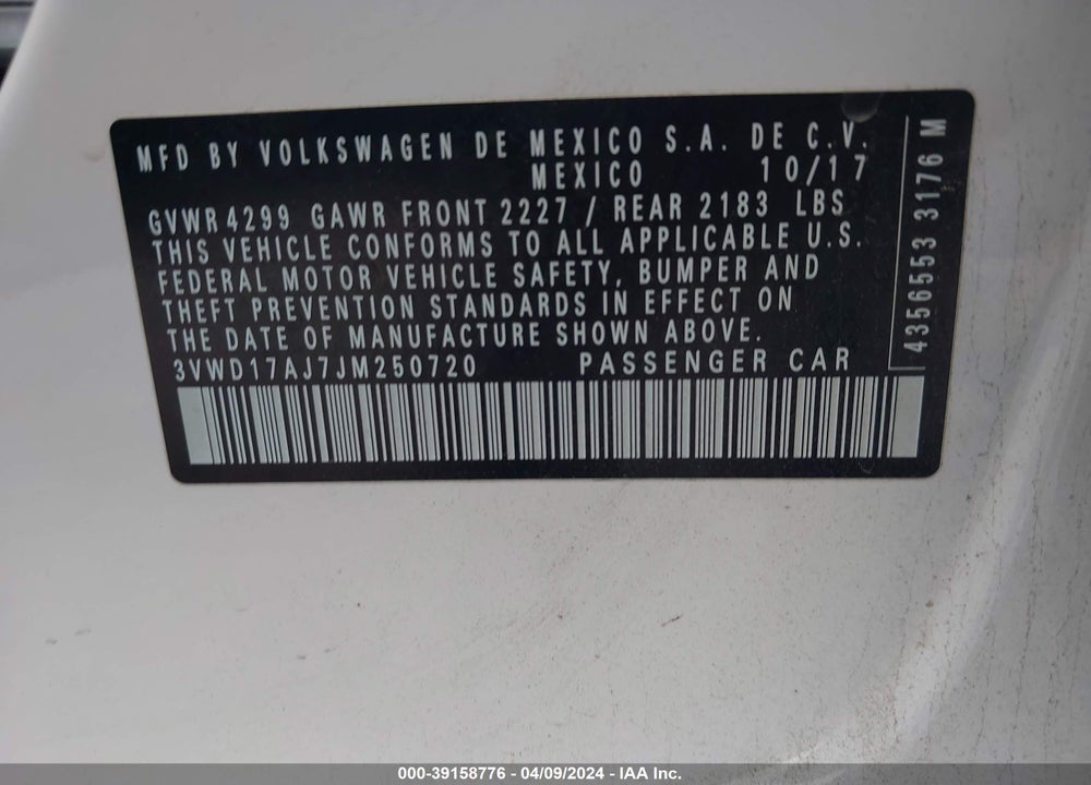 2018 VOLKSWAGEN JETTA 1.8T SE SPORT VIN: 3VWD17AJ7JM250720