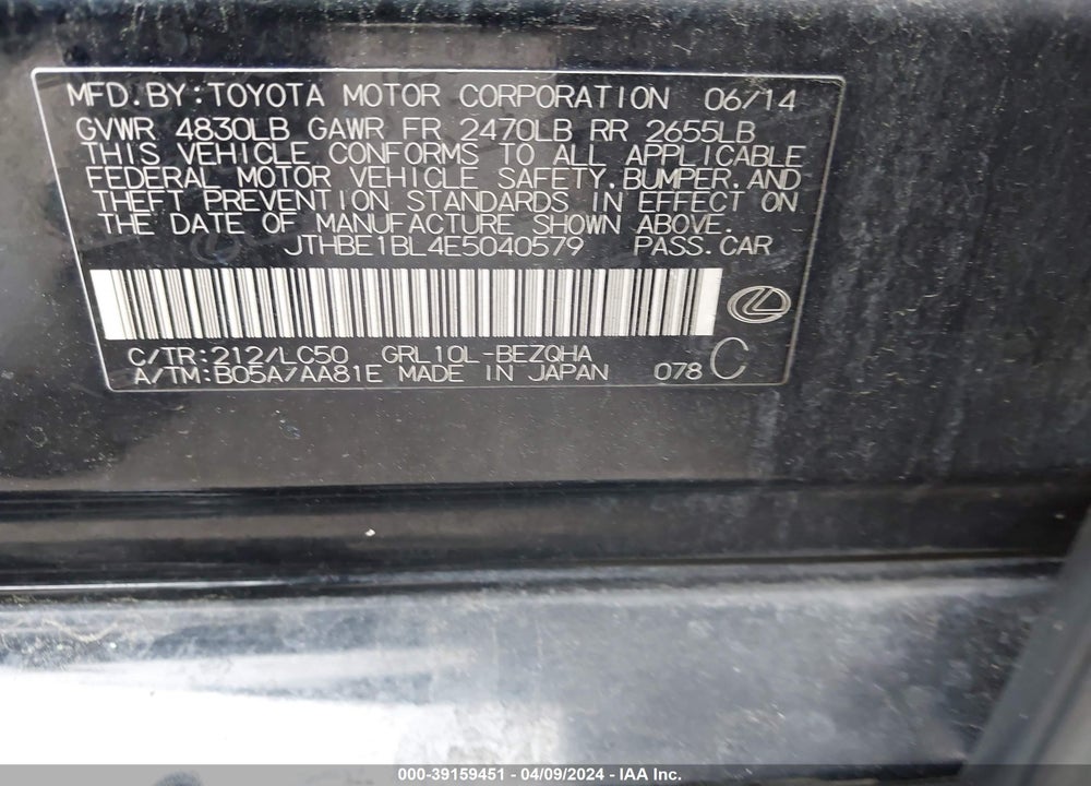 2014 LEXUS GS 350 VIN: JTHBE1BL4E5040579