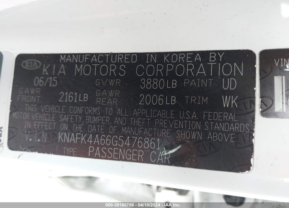 2016 KIA FORTE LX VIN: KNAFK4A66G5476861