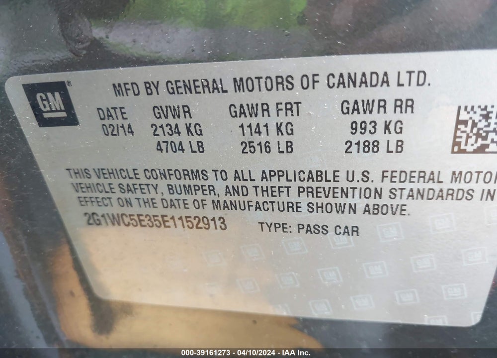 2014 CHEVROLET IMPALA LIMITED LTZ VIN: 2G1WC5E35E1152913