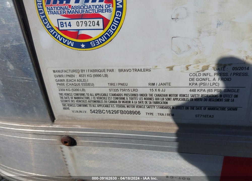 2015 BRAVO TRL BOX VIN: 542BC1629FB008906