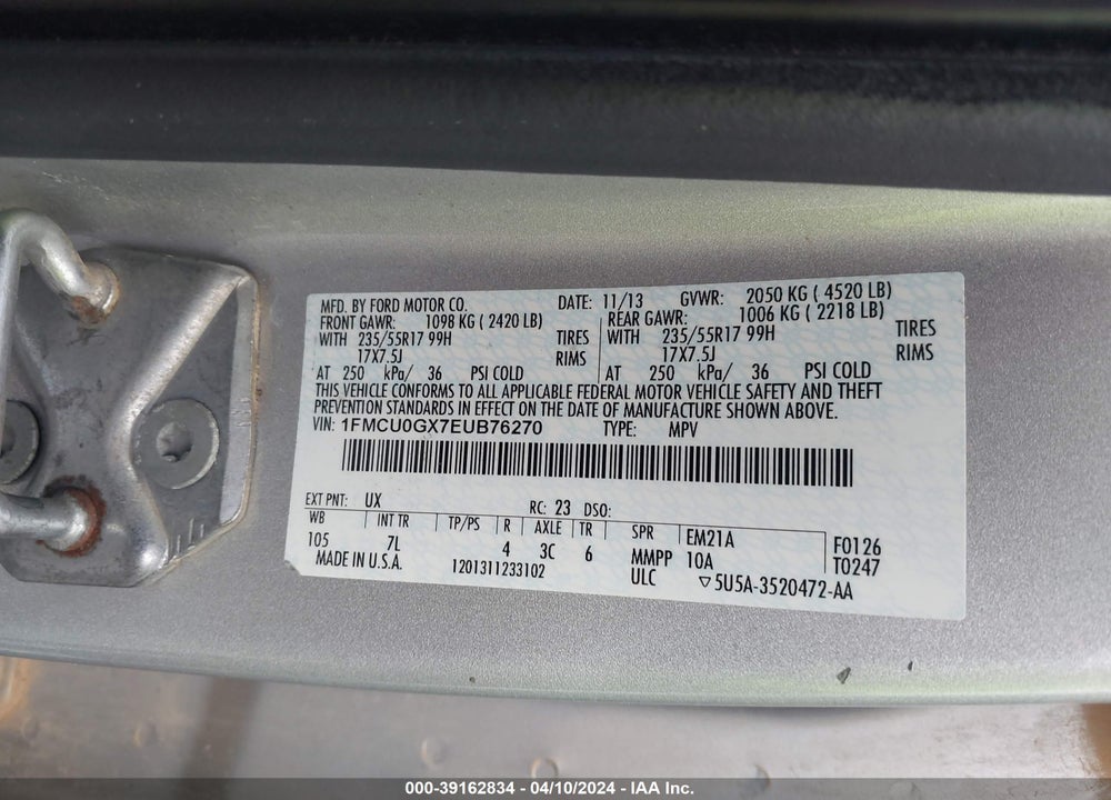 2014 FORD ESCAPE SE VIN: 1FMCU0GX7EUB76270
