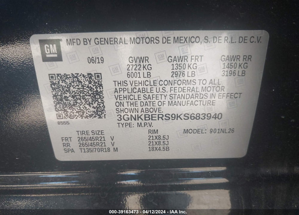 2019 CHEVROLET BLAZER RS VIN: 3GNKBERS9KS683940