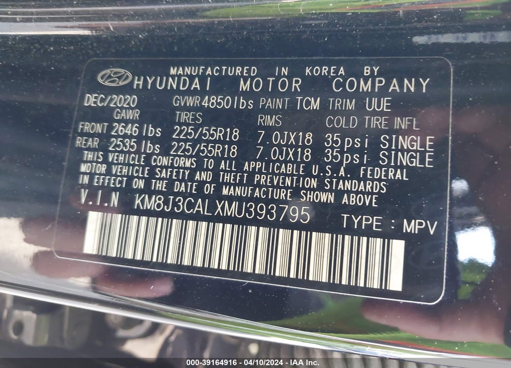 2021 HYUNDAI TUCSON ULTIMATE VIN: KM8J3CALXMU393795