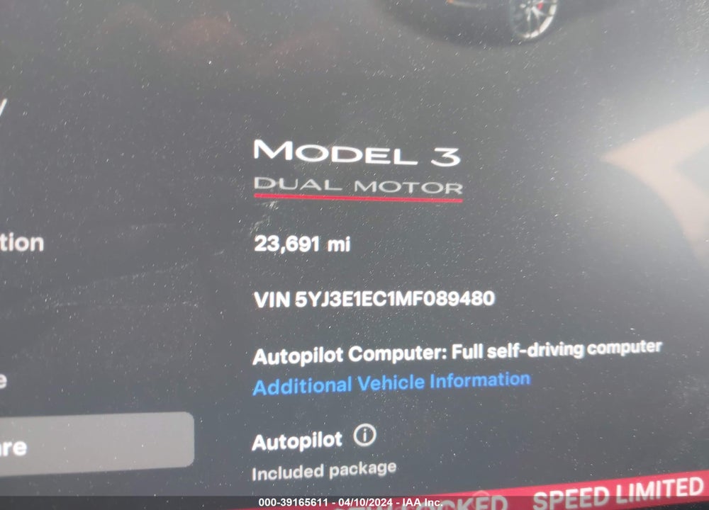 2021 TESLA MODEL 3 VIN: 5YJ3E1EC1MF089480