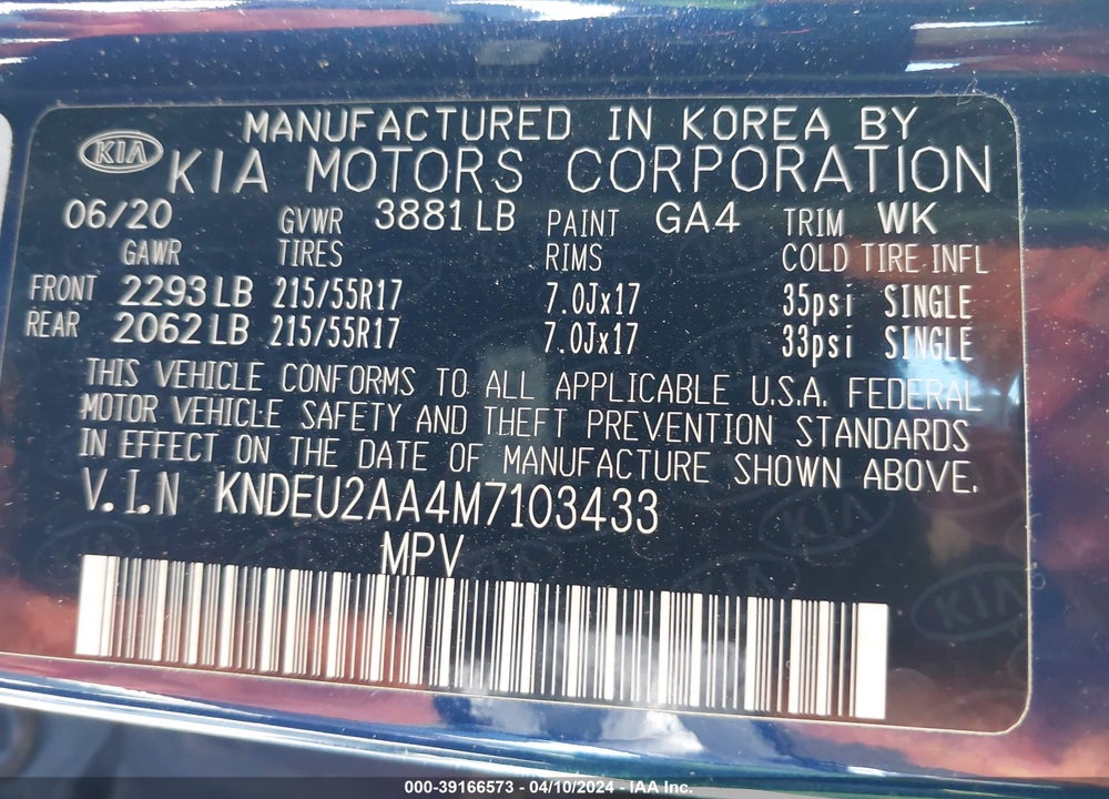 2021 KIA SELTOS S VIN: KNDEU2AA4M7103433