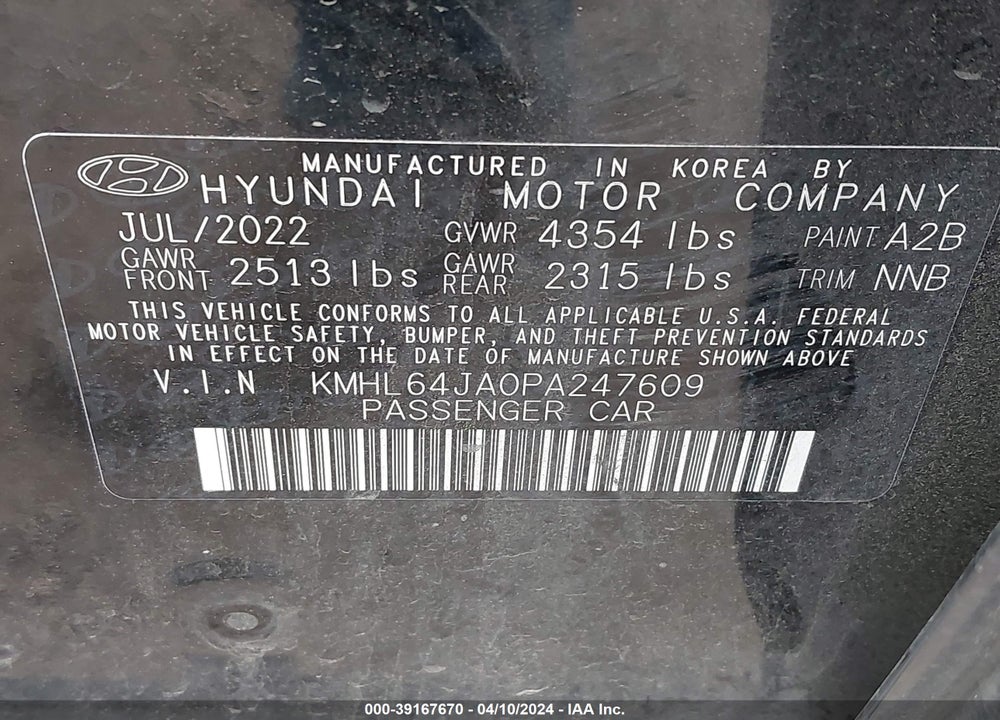 2023 HYUNDAI SONATA SEL VIN: KMHL64JA0PA247609
