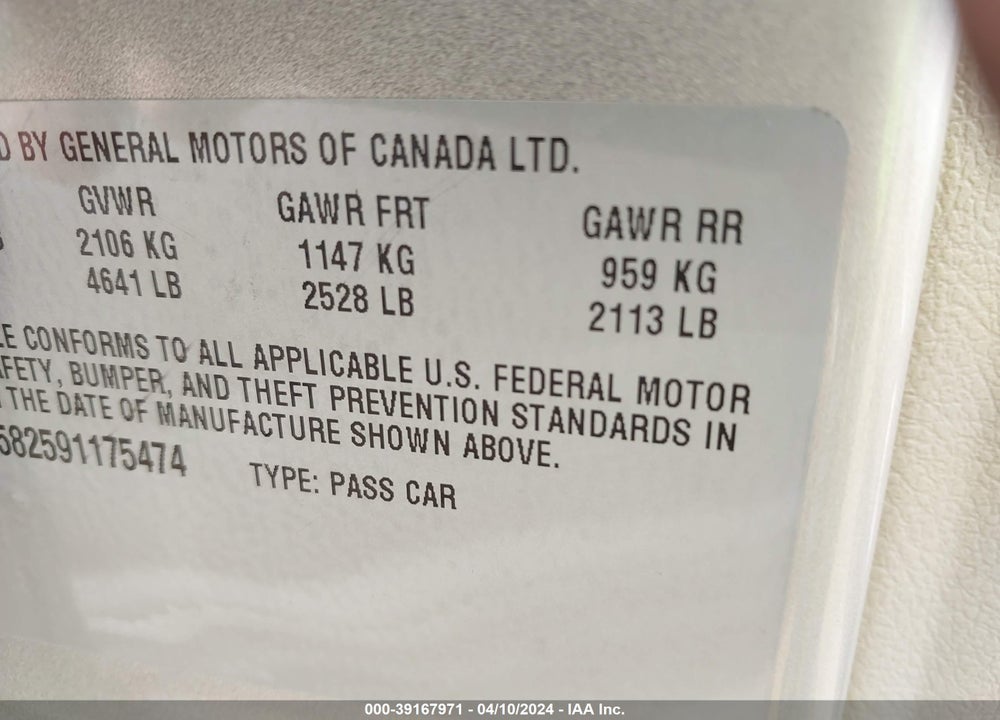 2009 BUICK LACROSSE CX VIN: 2G4WC582591175474