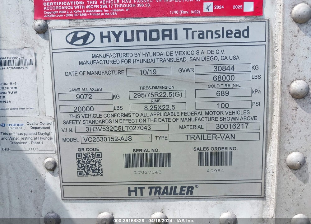 2020 HYUNDAI TRANSLEAD INC --- VIN: 3H3V532C5LT027043