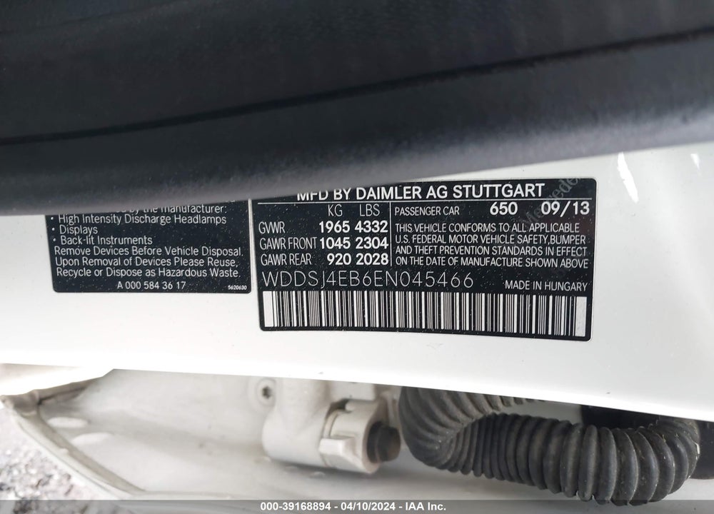 2014 MERCEDES-BENZ CLA 250 VIN: WDDSJ4EB6EN045466
