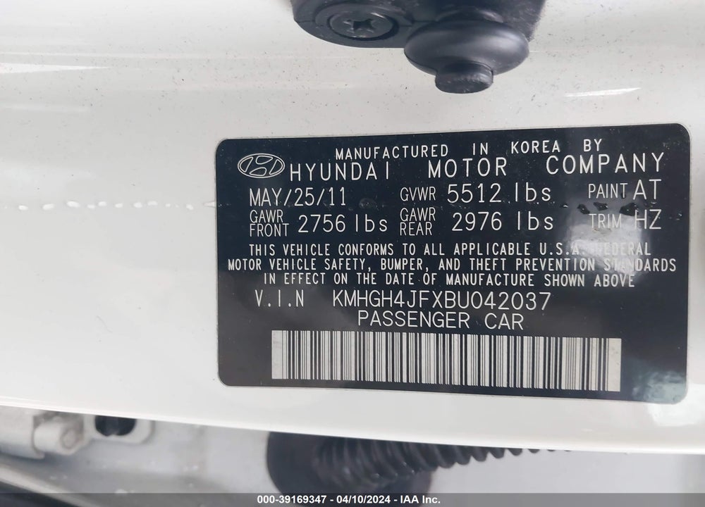 2011 HYUNDAI EQUUS SIGNATURE VIN: KMHGH4JFXBU042037