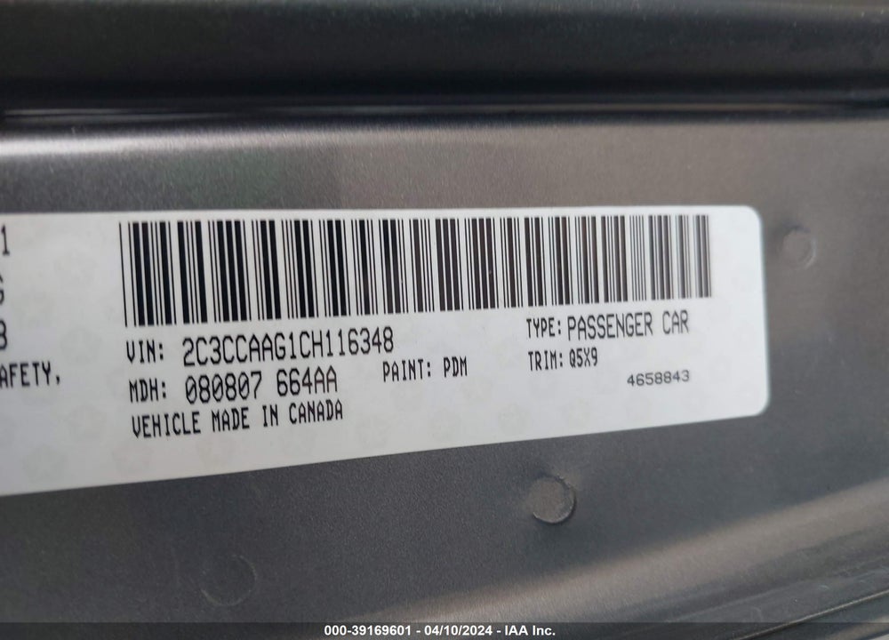2012 CHRYSLER 300 VIN: 2C3CCAAG1CH116348