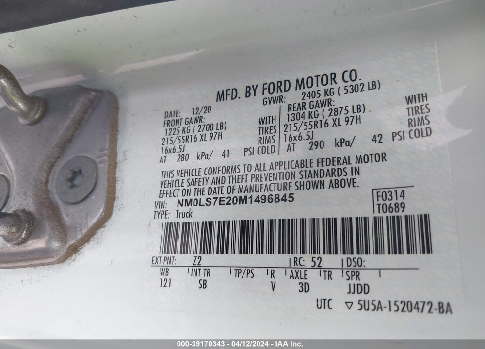 2021 FORD TRANSIT CONNECT XL VIN: NM0LS7E20M1496845