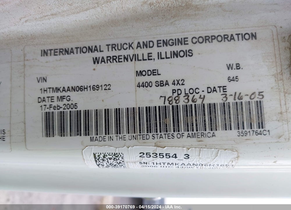 2006 INTERNATIONAL 4000 4400 VIN: 1HTMKAAN06H169122