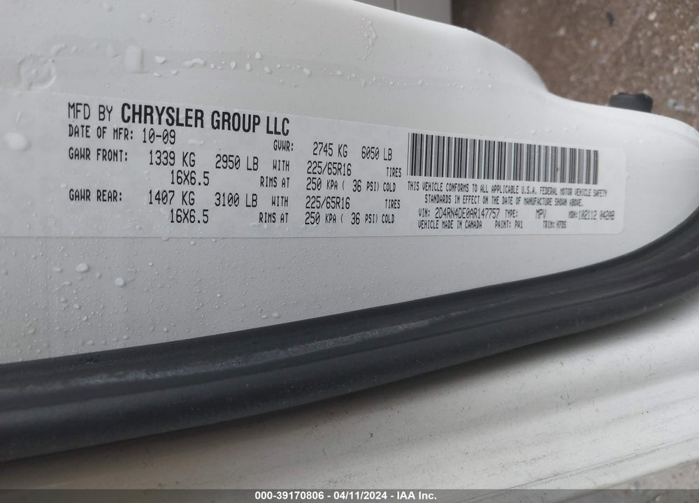 2010 DODGE GRAND CARAVAN SE VIN: 2D4RN4DE0AR147757