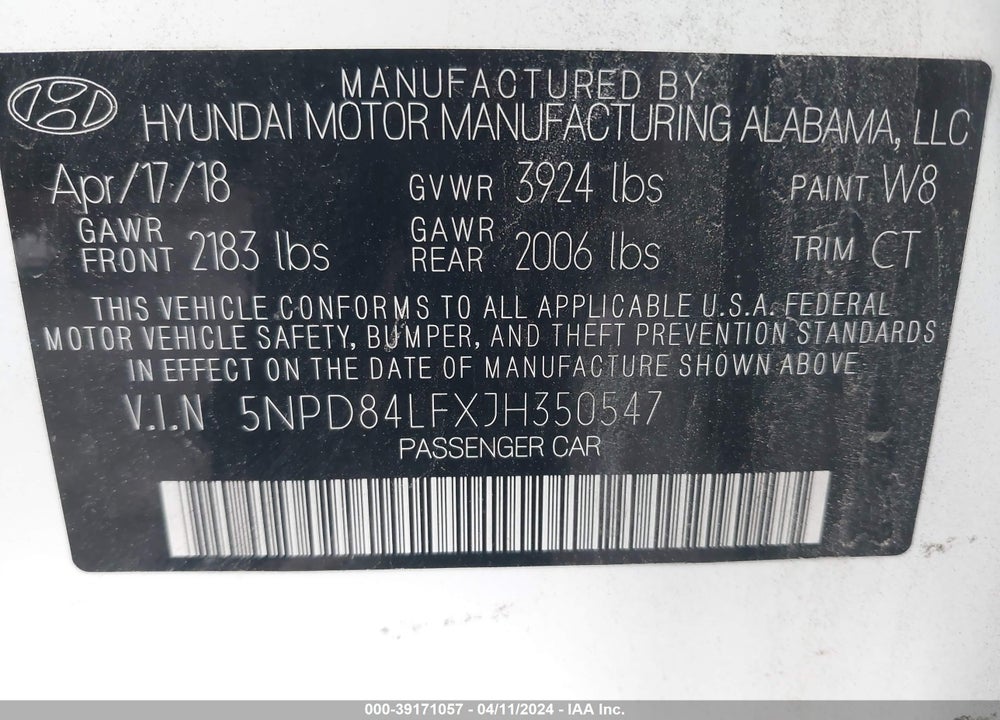 2018 HYUNDAI ELANTRA VALUE EDITION VIN: 5NPD84LFXJH350547