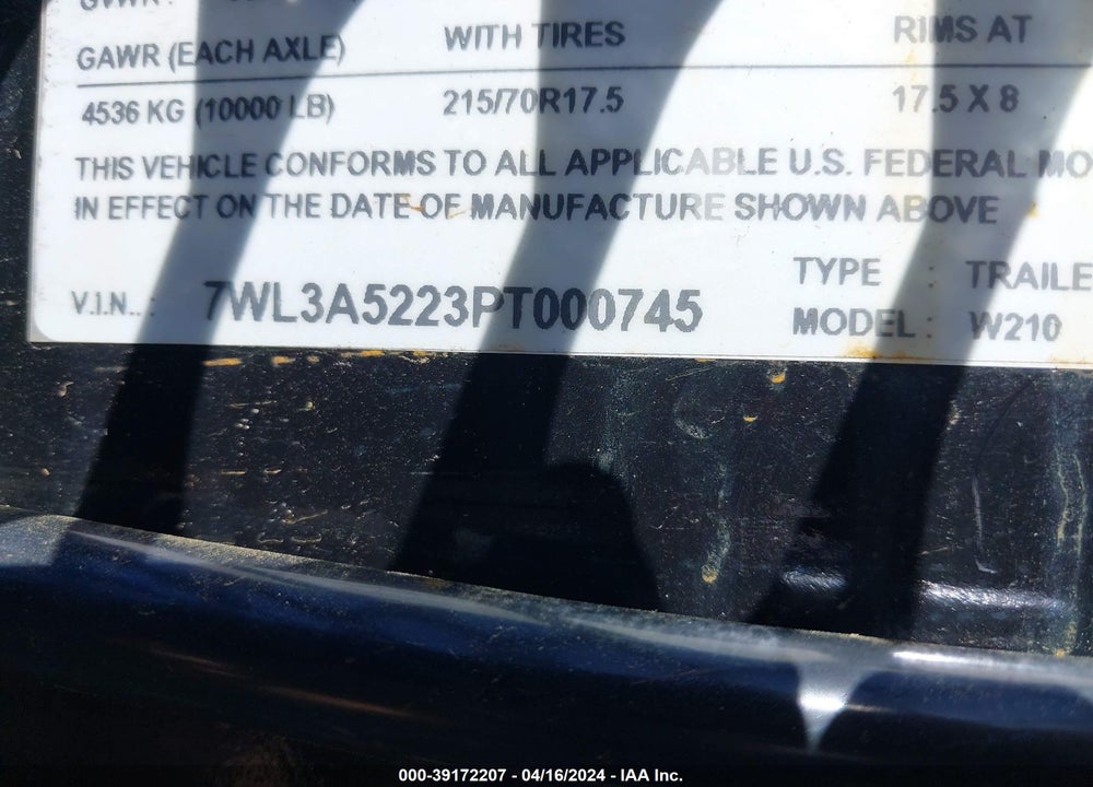 2023 TRAILMAXX GOOSENECK VIN: 7WL3A5223PT000745