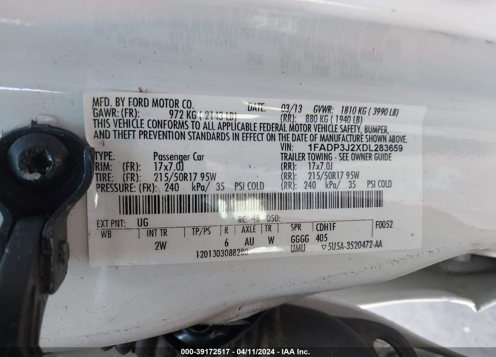 2013 FORD FOCUS TITANIUM VIN: 1FADP3J2XDL283659