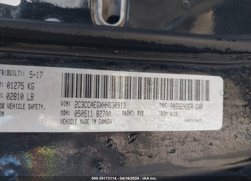 2017 CHRYSLER 300C VIN: 2C3CCAEGXHH630913