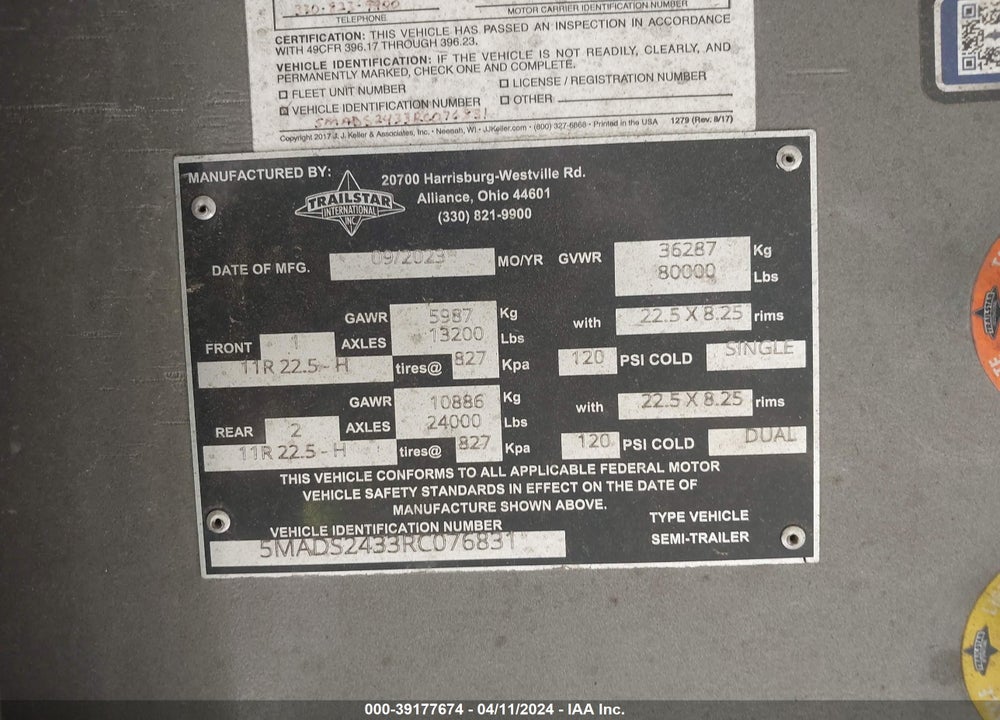 2024 MAC TRAILER MFG DUMP VIN: 5MADS2433RC076831