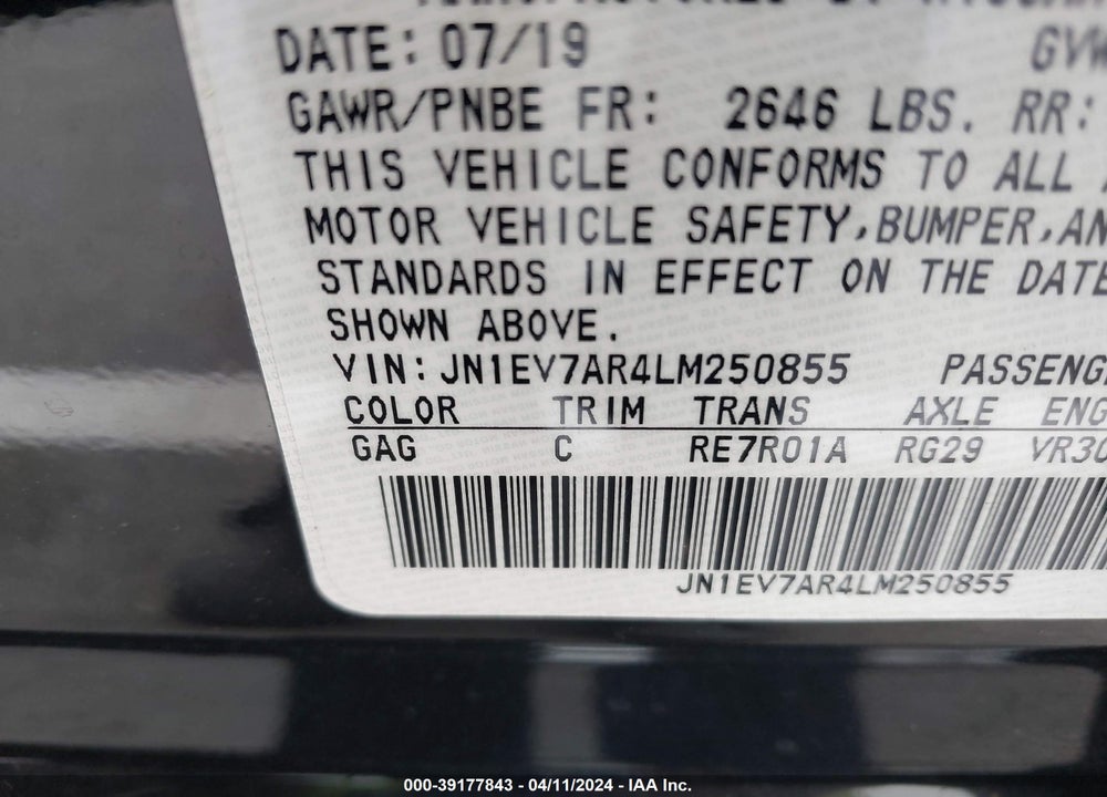 2020 INFINITI Q50 LUXE AWD VIN: JN1EV7AR4LM250855