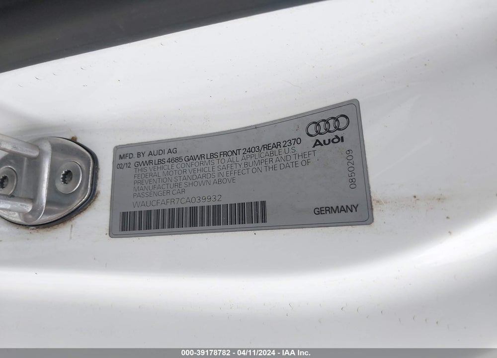 2012 AUDI A5 2.0T PREMIUM VIN: WAUCFAFR7CA039932