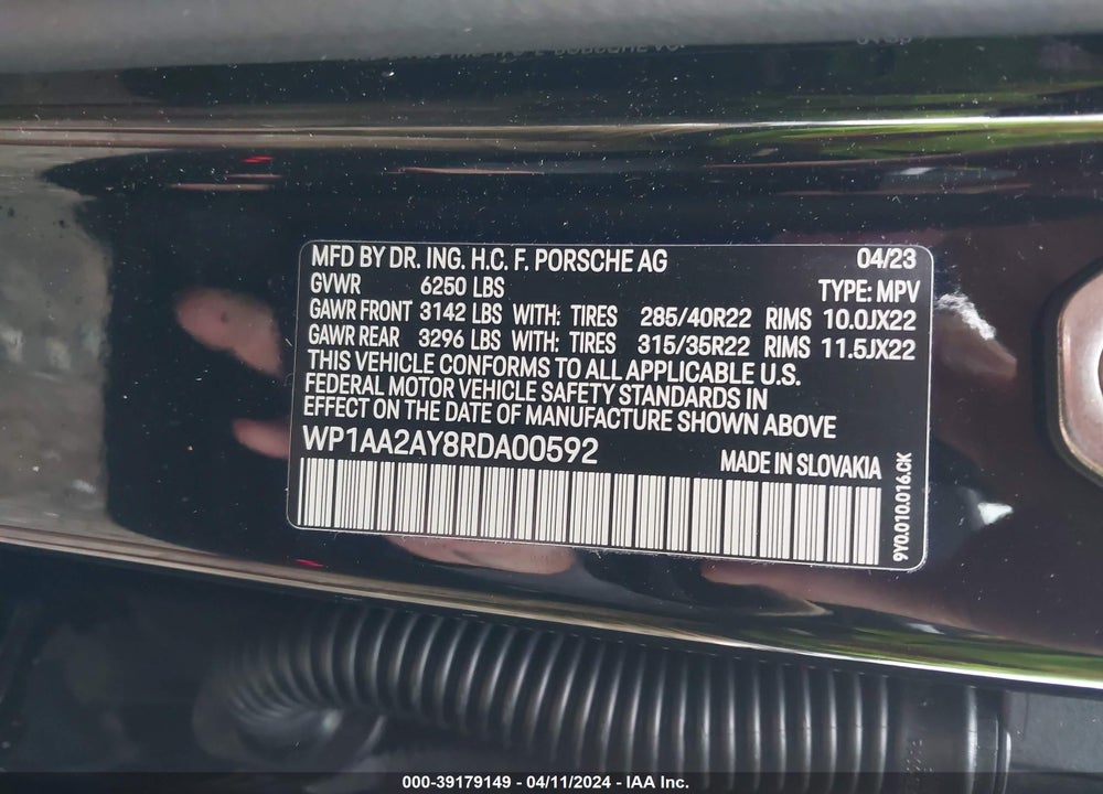 2024 PORSCHE CAYENNE VIN: WP1AA2AY8RDA00592