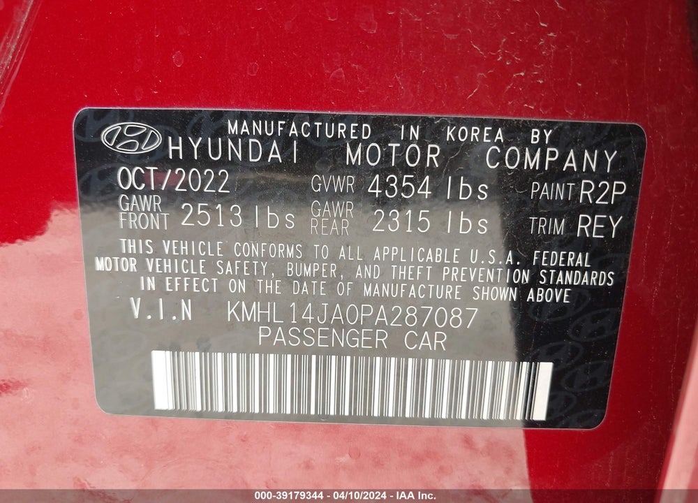2023 HYUNDAI SONATA SEL VIN: KMHL14JA0PA287087
