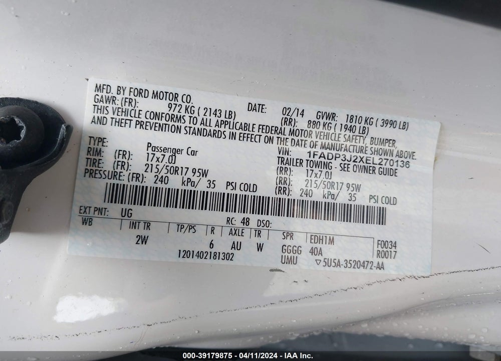 2014 FORD FOCUS TITANIUM VIN: 1FADP3J2XEL270136