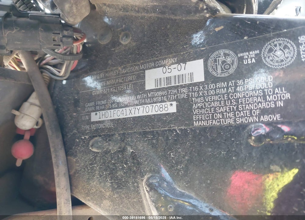 2007 HARLEY-DAVIDSON FLHTCUI VIN: 1HD1FC41X7Y707088