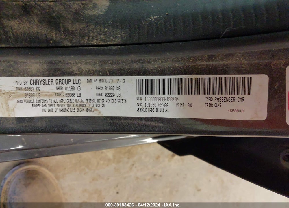 2014 CHRYSLER 200 LIMITED VIN: 1C3CCBCG8EN198494